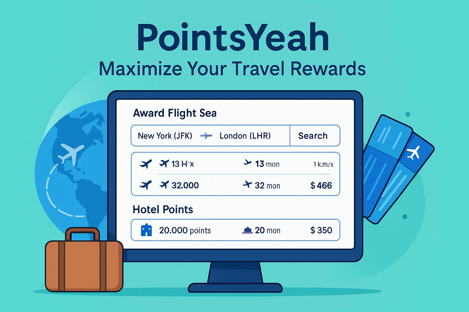 PointsYeah review showing award flight search and hotel loyalty points booking interface