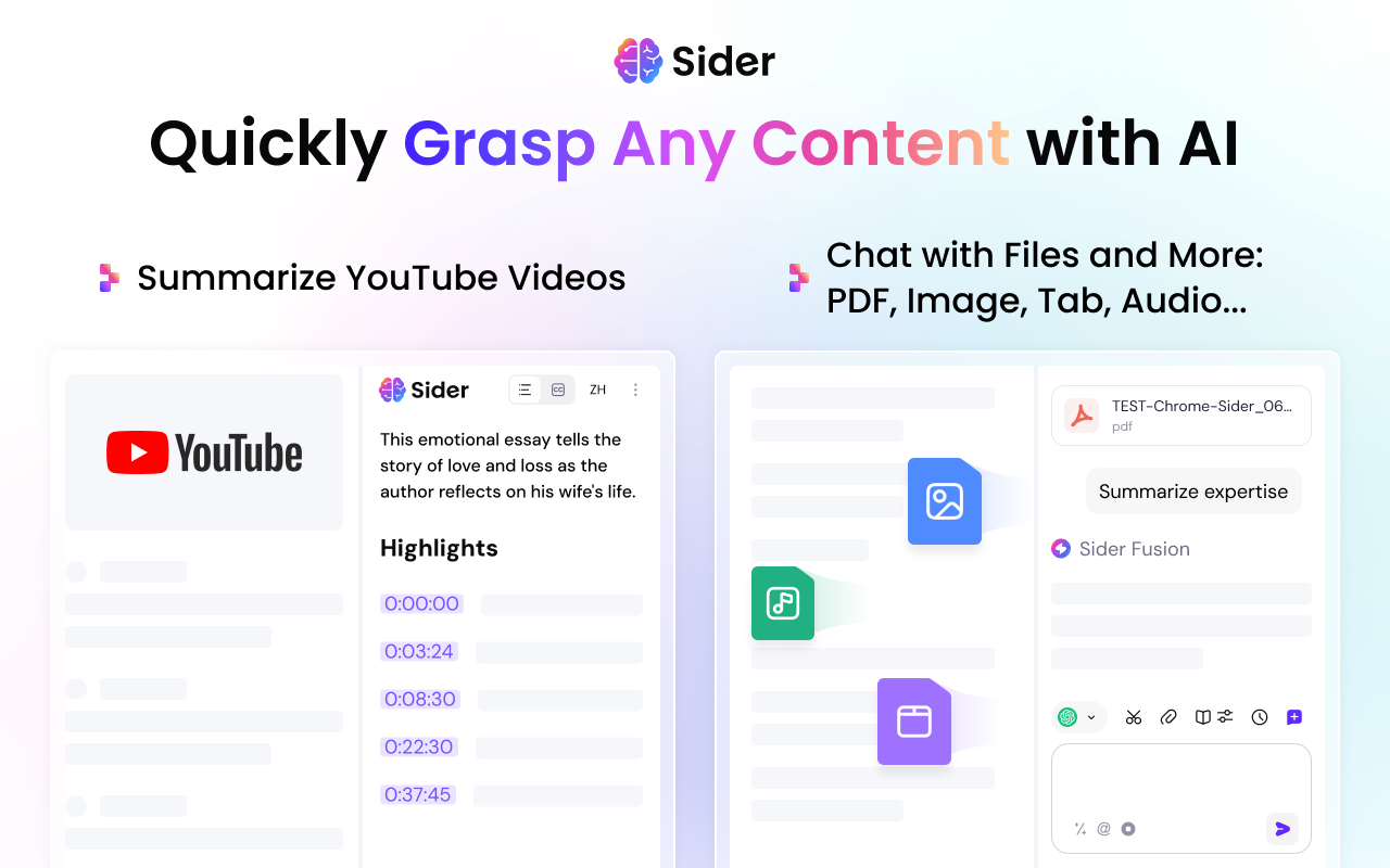 Sider Review 2025 – AI sidebar summarizing YouTube videos and chatting with PDFs, images, and audio files