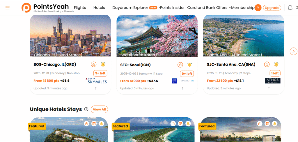 points flights search with PointsYeah