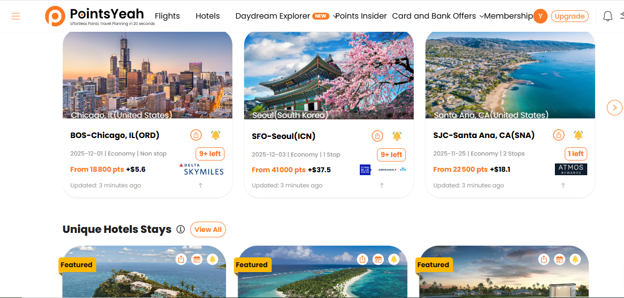 points flights search with PointsYeah