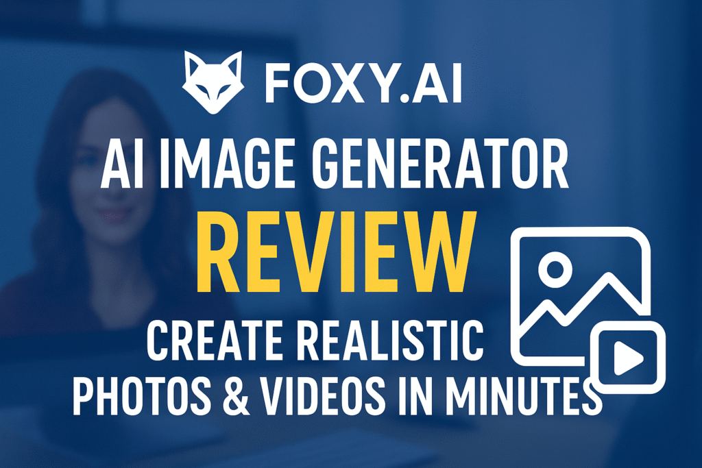 Foxy.ai AI Image Generator Review banner showing how to create realistic photos and videos with AI technology.