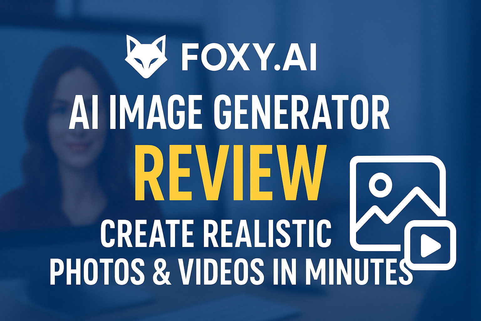 Foxy.ai AI Image Generator Review banner showing how to create realistic photos and videos with AI technology.